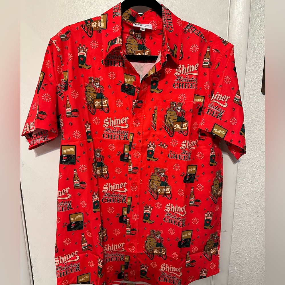 Shiner Bock Beer Holiday Cheer Button down shirt